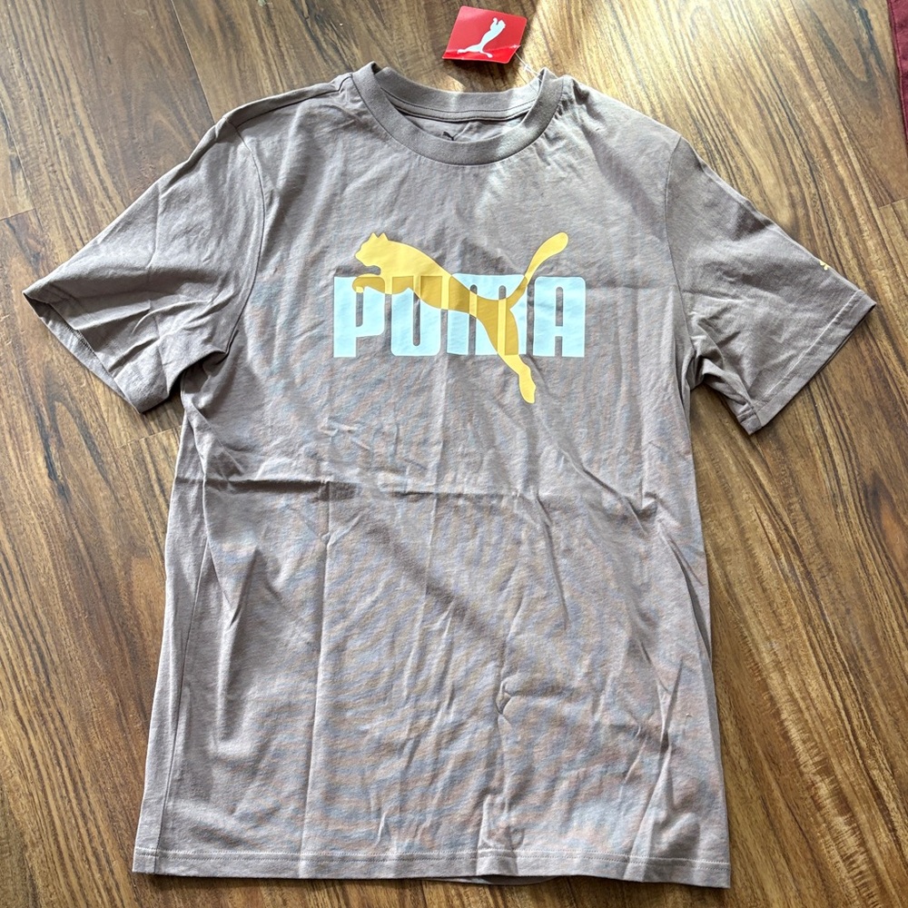 Puma Brown Short Sleeve Tee with Gold Logo